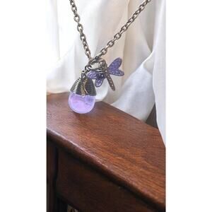 Dragonfly Bronze Tone Lilac Purple Necklace